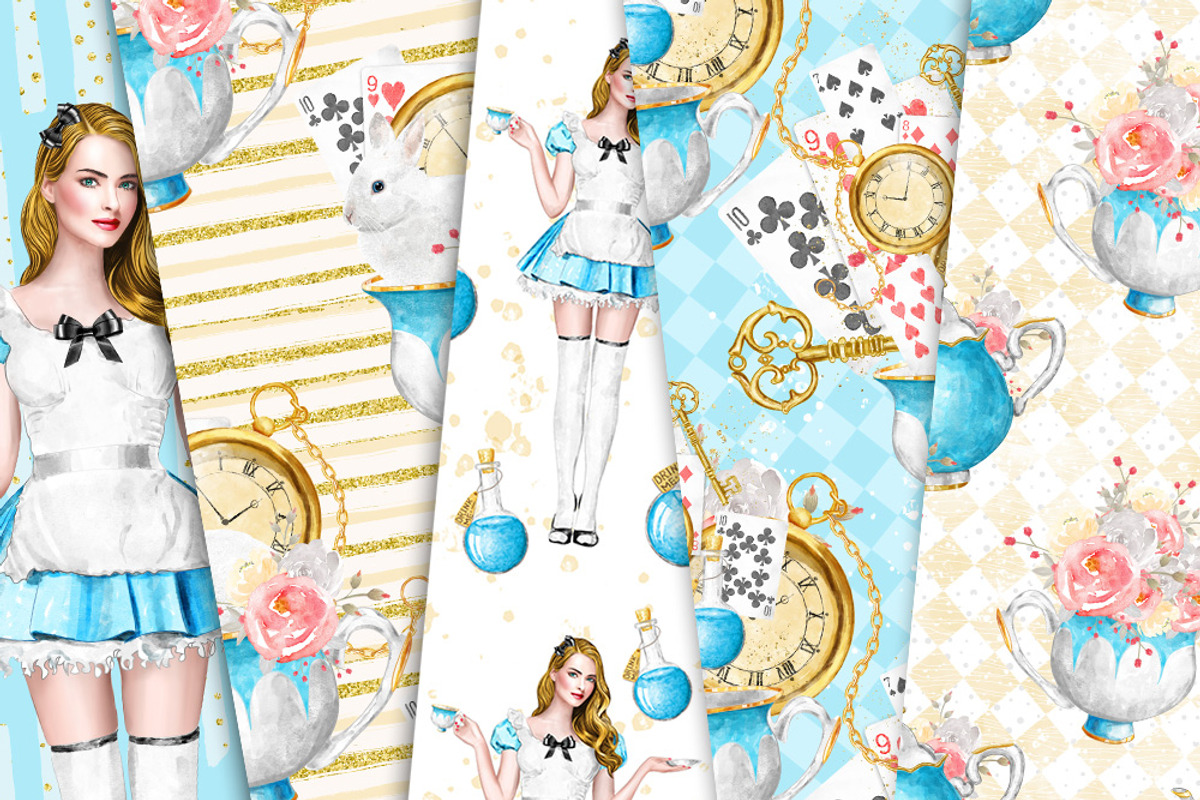 Alice in Wonderland Digital Paper, a Pattern Graphic by Collart Studio (Photo 2 of 6)