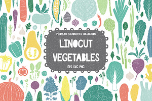 90 Linocut Vegetables Silhouettes