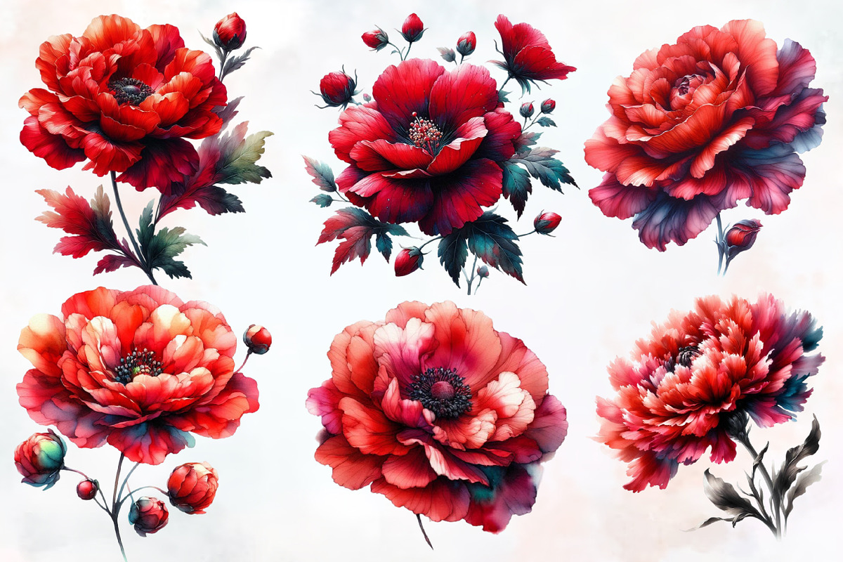 Alcohol Ink Red Flowers Clipart, an Illustration by Designworld (Photo 2 of 4)