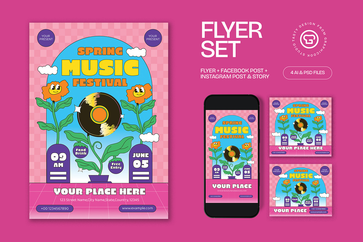 Pink Spring Music Festival Flyer Set, a Flyer Template by graphicook (Photo 1 of 3)