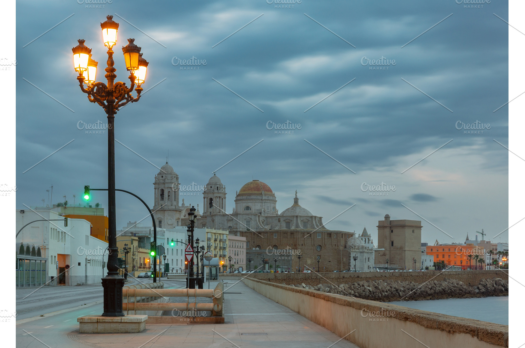 Cadiz waterfront promenade with, an Architecture Photo by kavalenkava