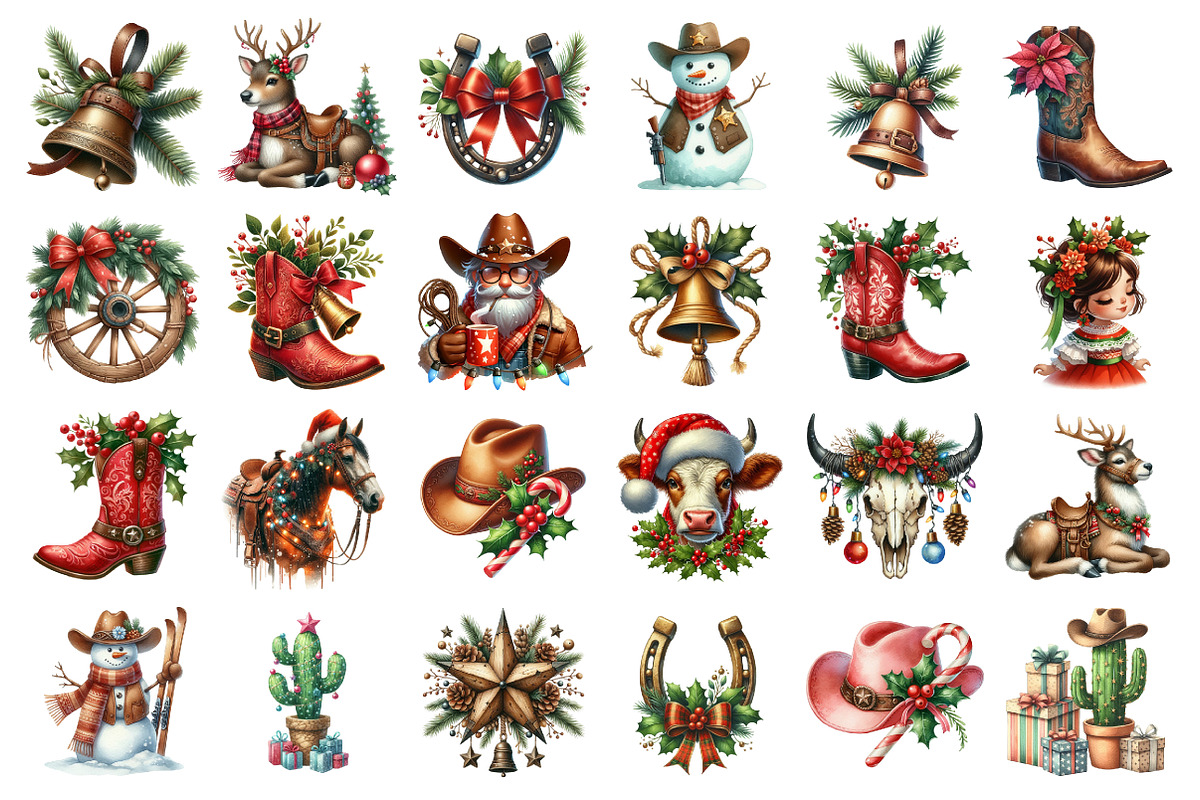 Christmas western clipart bundle, an Illustration by SinaCreation (Photo 2 of 7)