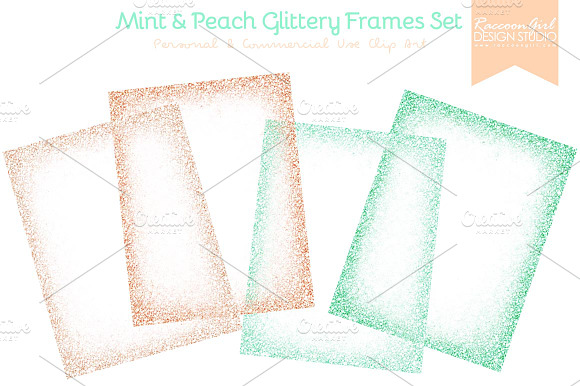Mint and Peach Glittery Frames Set preview 2