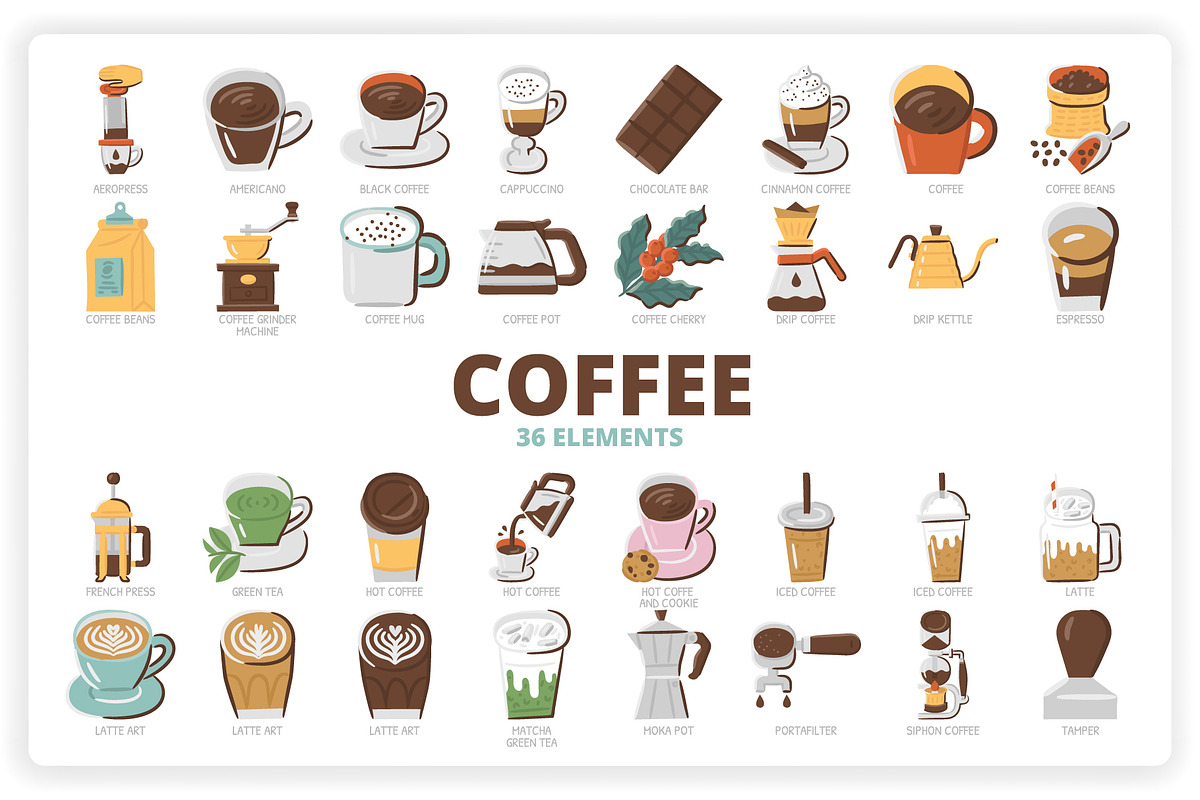 36 Coffee Elements, a Graphic by monkik (Photo 1 of 9)