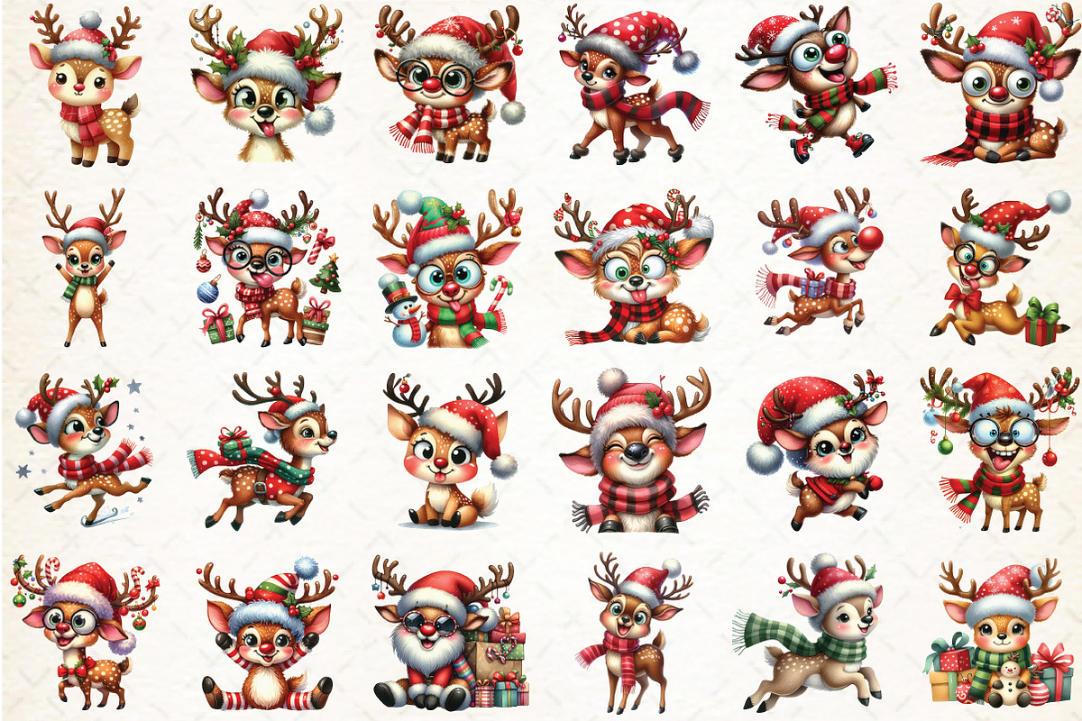Funny Reindeer Christmas Clipart, an Illustration by Libby Wishes (Photo 2 of 6)