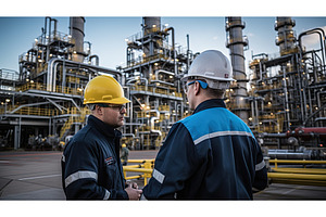 inspecting refinery oil industry ai, an Industrial Photo by pikepicture