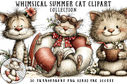 Whimsical Summer Cat Clipart, an Illustration by OK Design (Thumbnail 1 of 6)
