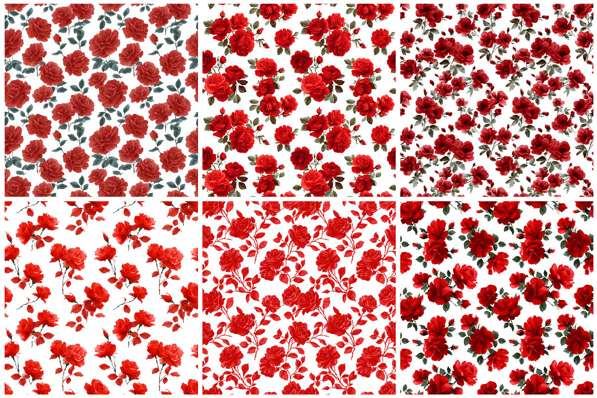 Red Inky Roses Seamless Patterns, a Texture Illustration by DreamPrint404 (Photo 2 of 4)