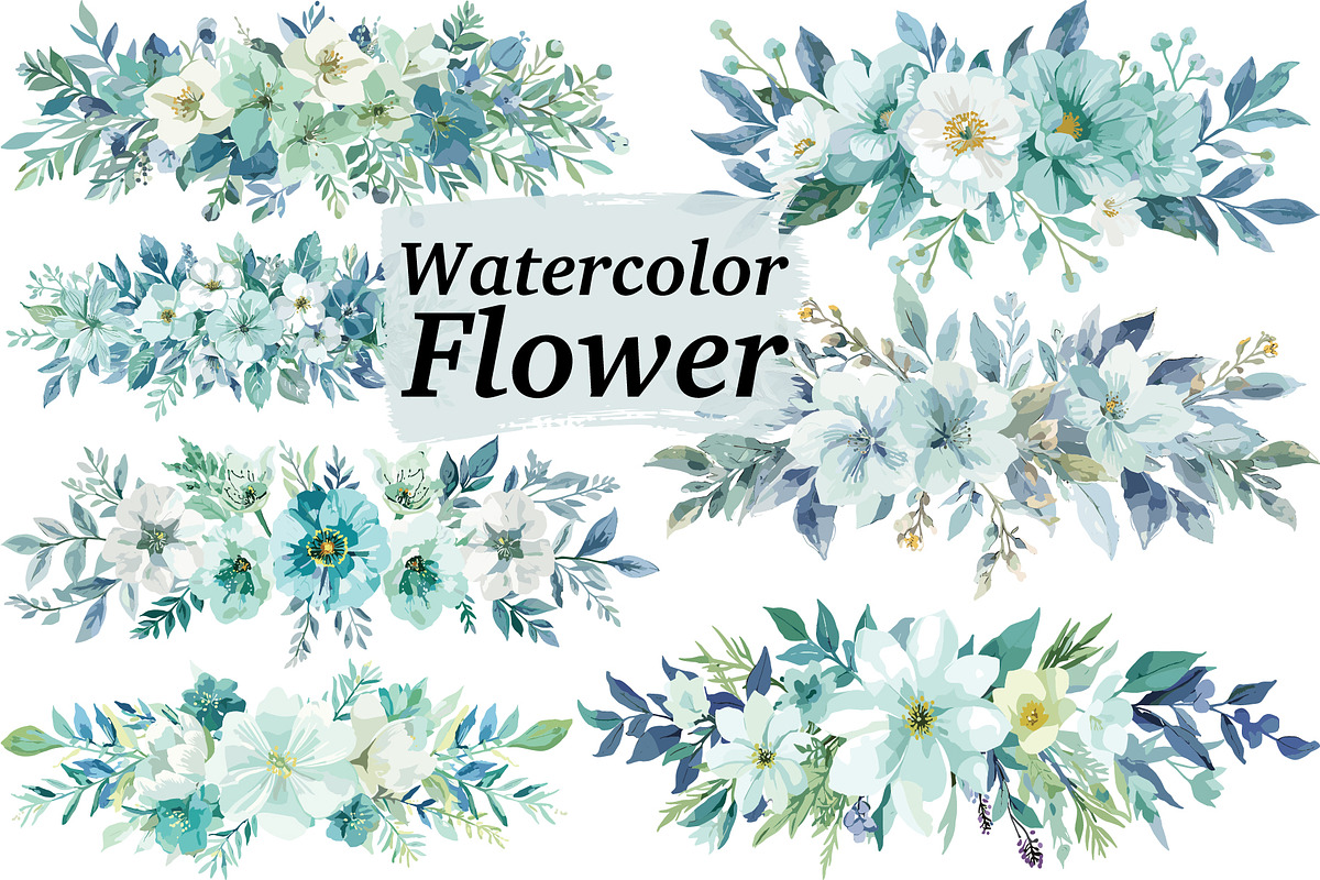 Elegant Blue Floral Clipart, an Illustration by jahid234 (Photo 1 of 11)