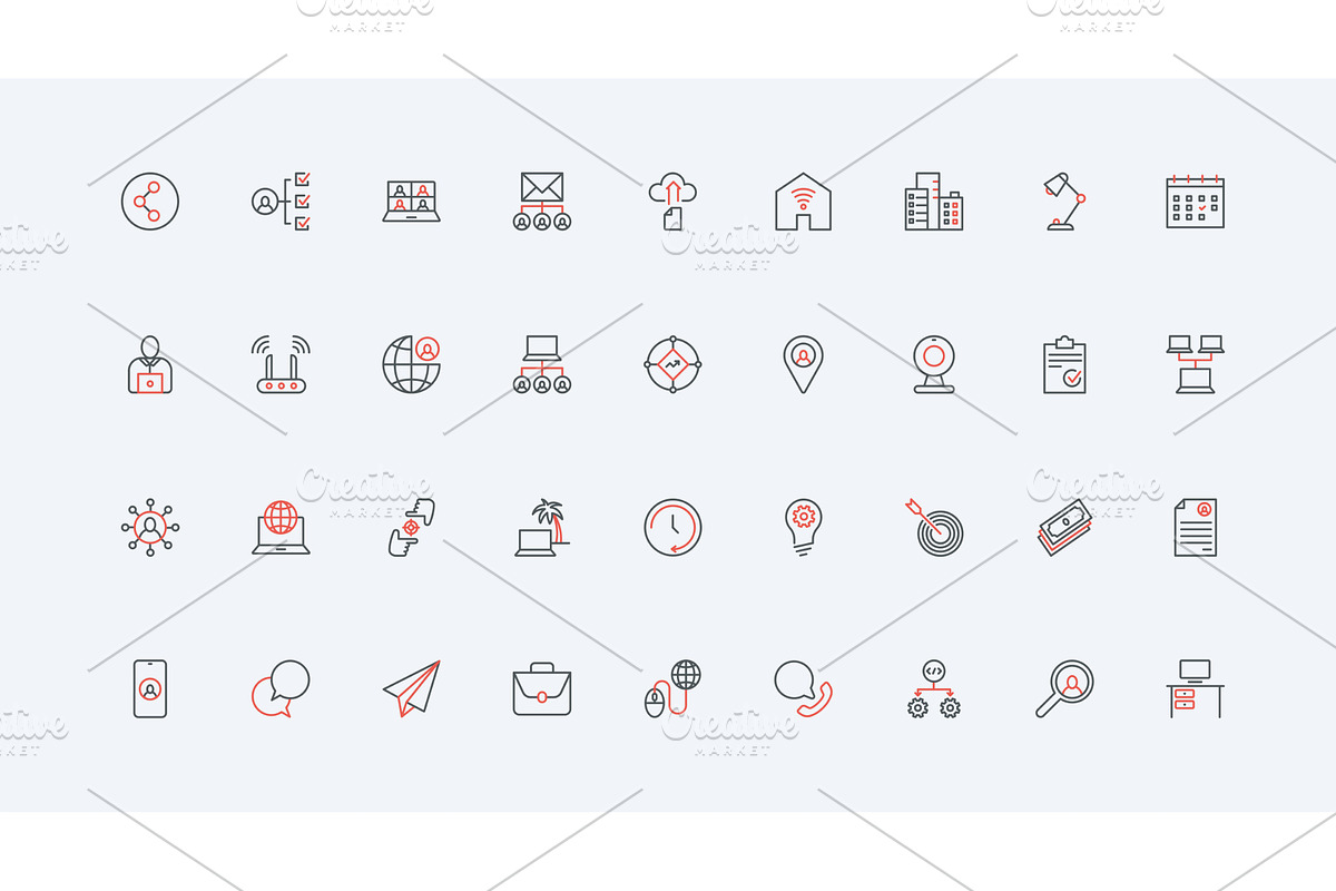 Freelance remote work home icons, a Technology Illustration by Lemberg Vector