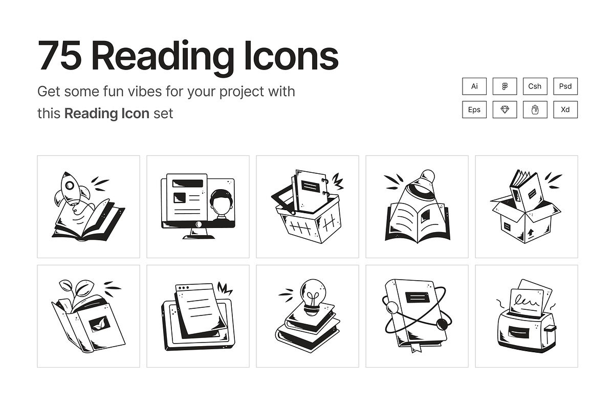 Doodle Reading Icons, a Solid Icon by Prosymbols (Photo 1 of 5)