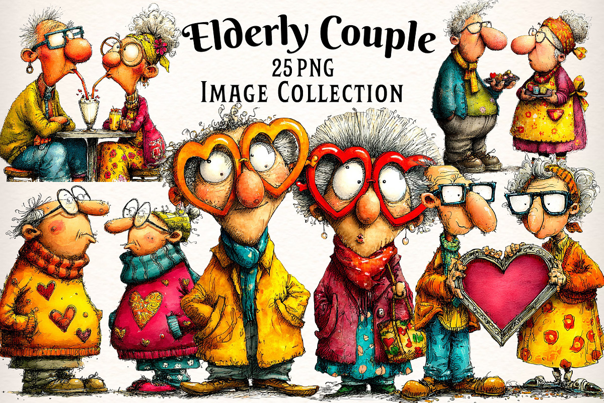 Quirky Valentine Elderly Couple Clip, an Illustration by Dream Creation (Photo 1 of 6)