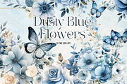Dusty Blue Flower Watercolor Clipart, an Illustration by SindyPrintDesign (Thumbnail 1 of 3)