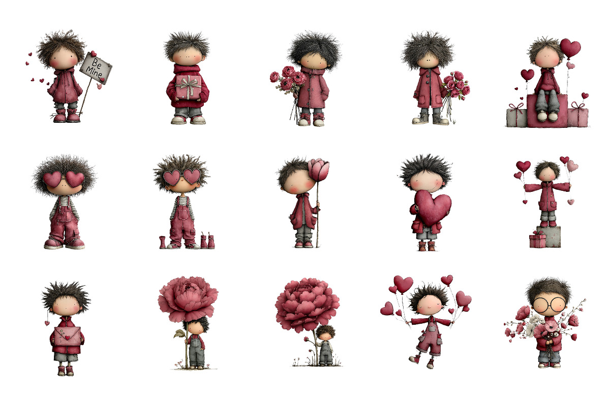 Quirky Valentine Boy Clipart, an Illustration by CreationArt (Photo 3 of 5)