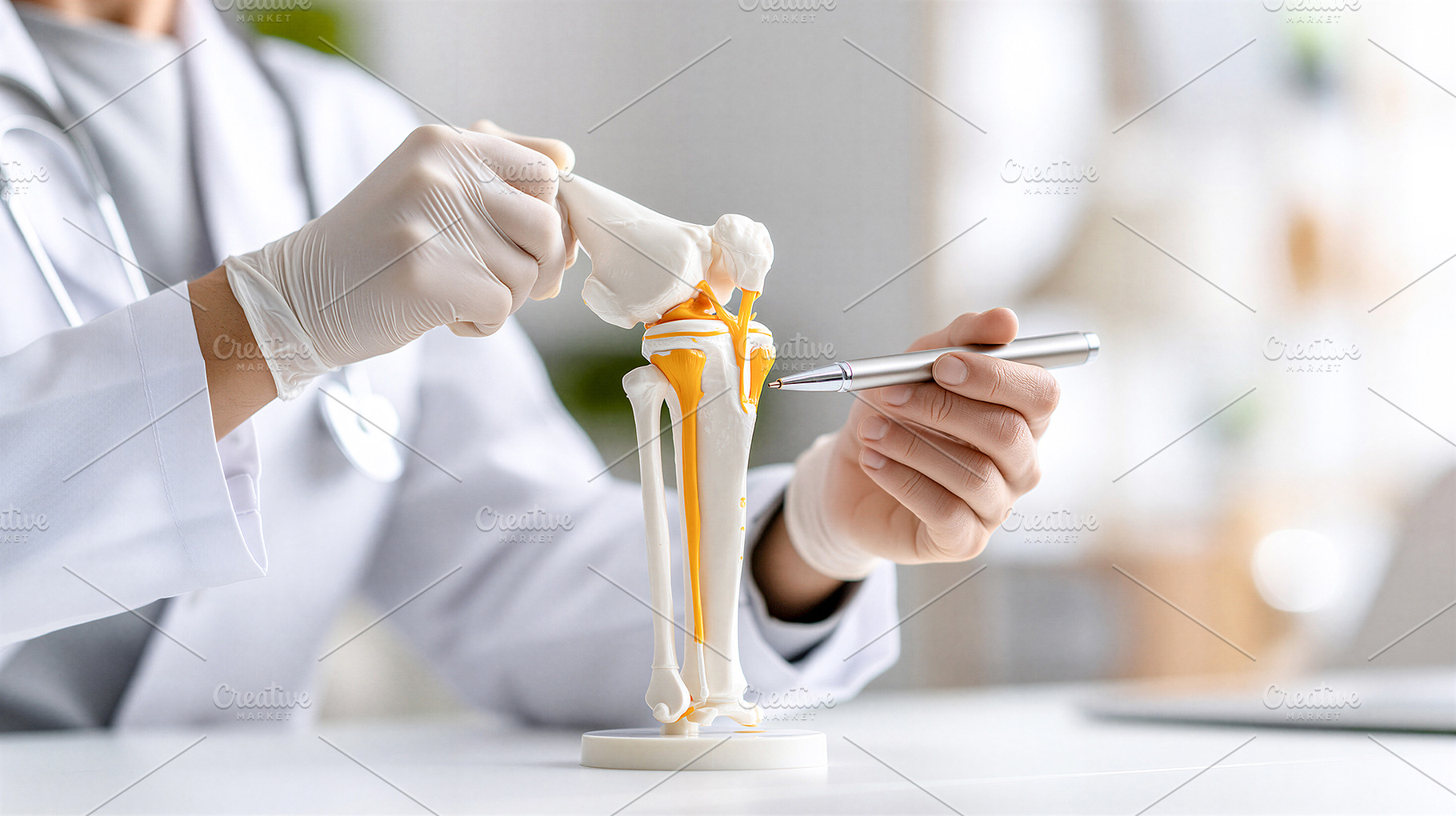 Doctor and human knee joint model, a Health & Medical Photo by 7DesignLab