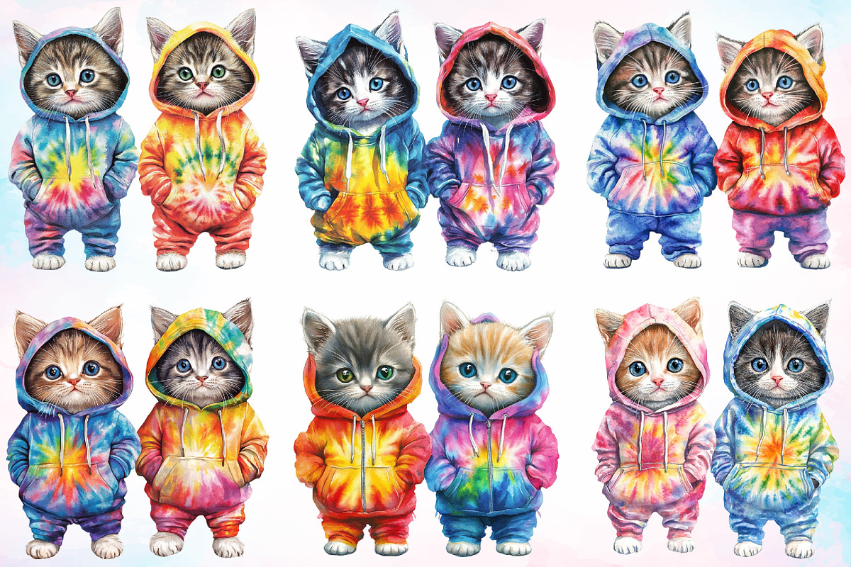 Watercolor Hoodie Kitten Clipart PNG, an Illustration by Canvas Craft (Photo 2 of 4)