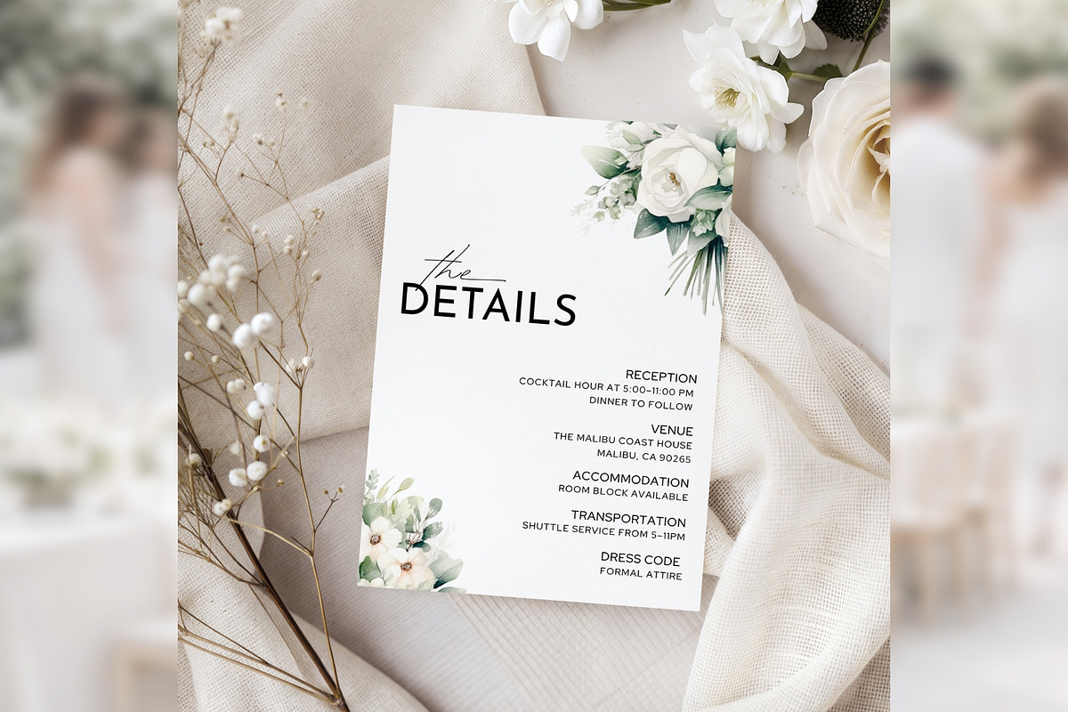 White Floral Invitation Suite bd012, an Invitation Template by TyphoonStudio (Photo 4 of 9)