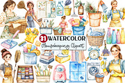 Watercolor Housekeeping Clipart, an Illustration by Rose Art (Thumbnail 1 of 7)