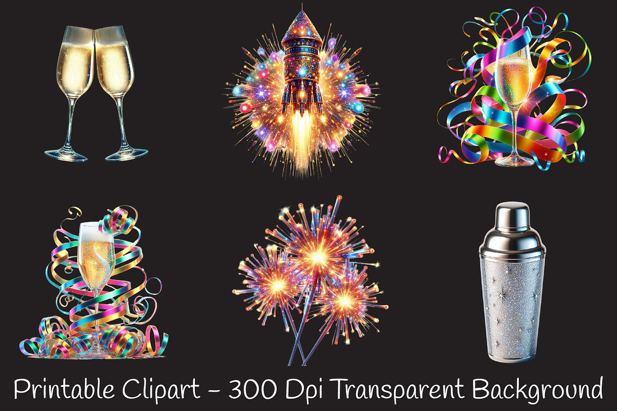Festive Party Icons Happy New Year, a Seasonal Illustration by RobertsArt (Photo 5 of 5)