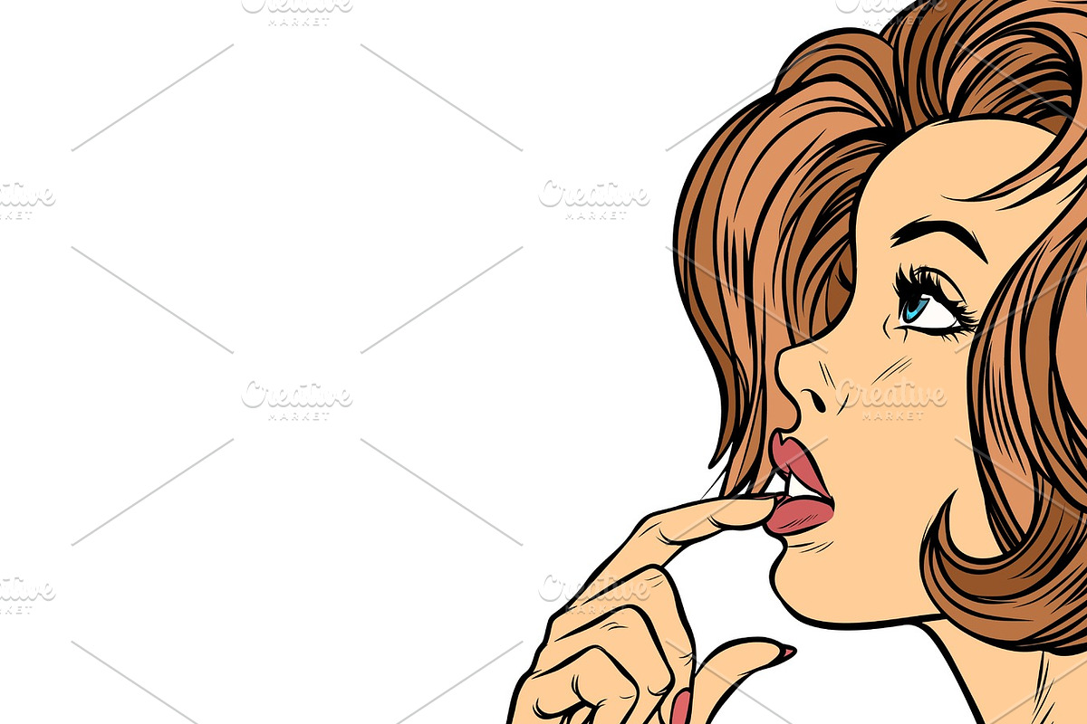 Beautiful woman face thinking, neutral background, a Person Illustration by studiostoks