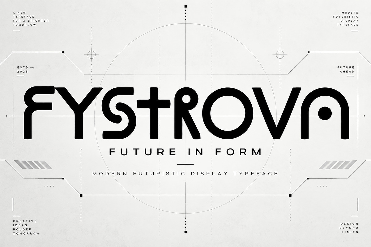 FYSTROVA — Futuristic Display Font, a Script Font by Wow Magic (Photo 1 of 5)