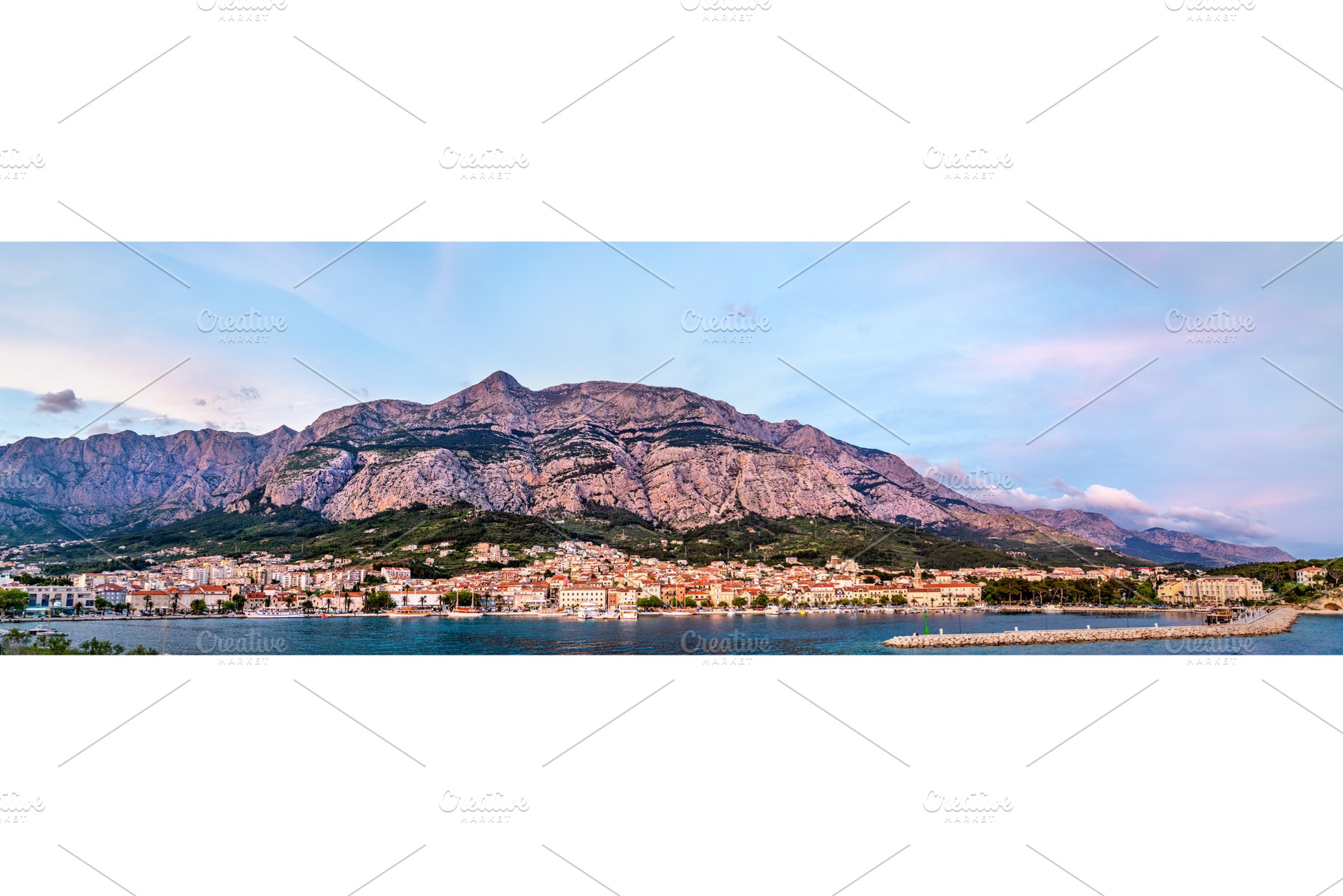 Panorama of makarska town in croatia featuring makarska, croatia, and, an Architecture Photo by Leonid Andronov