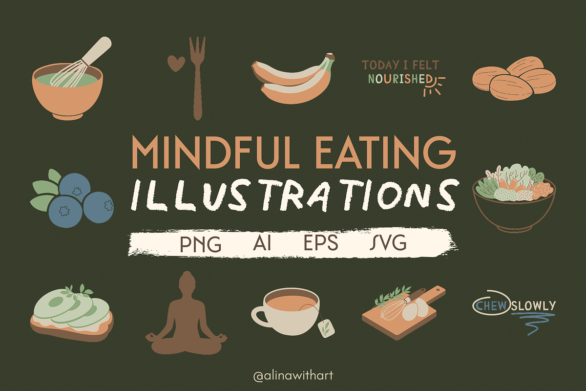 Mindful Eating Illustrations, a Food Illustration by alinawithart (Photo 1 of 13)