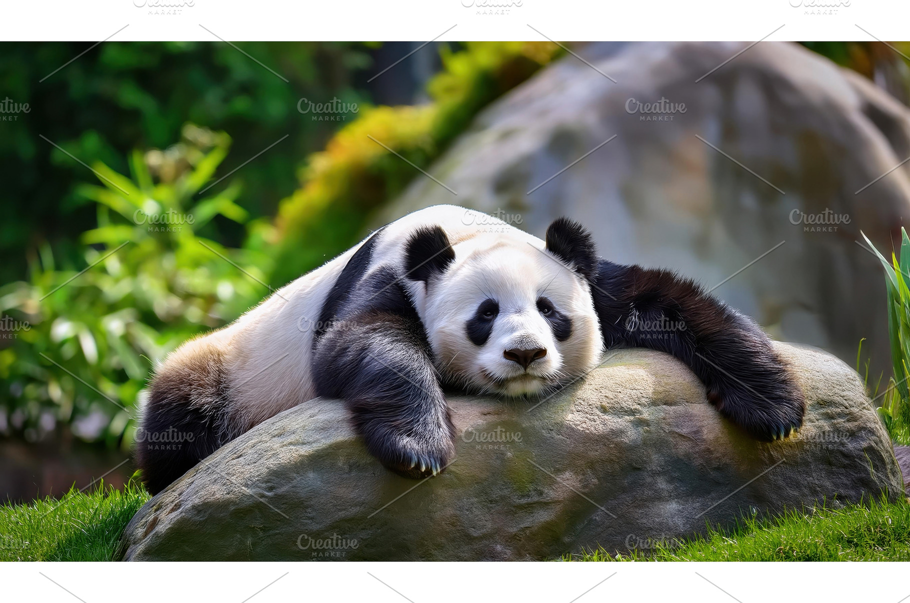 A giant panda resting on a rock in a, an Animal Photo by Igor Tichonow