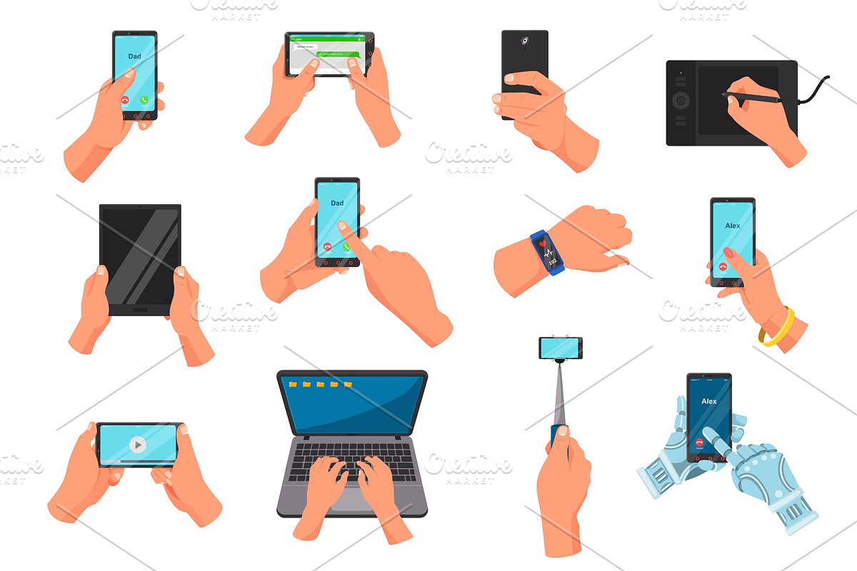 Hand with gadget vector illustration, a Technology Illustration by ...