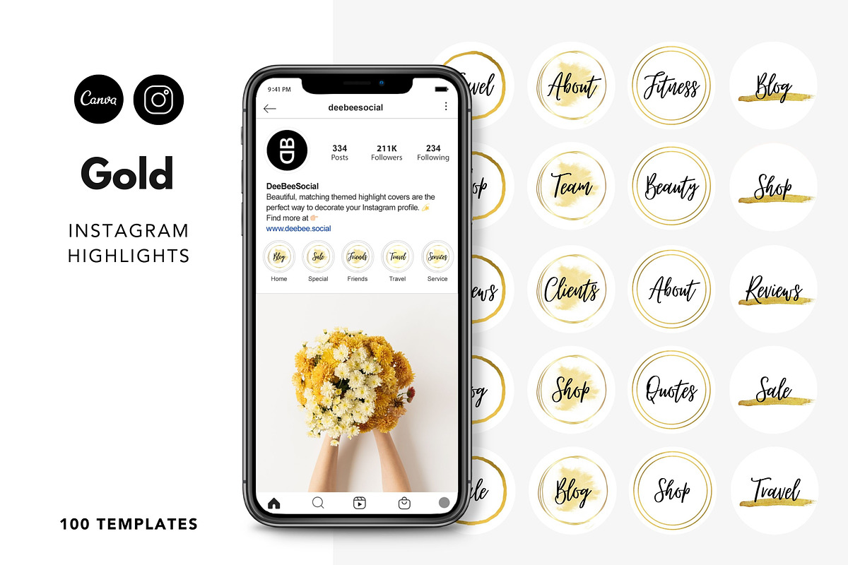 Gold Instagram Highlights Canva, a Graphic by DeeBeeDesign (Photo 1 of 7)
