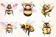 Cute Bees Clipart PNG, an Illustration by DreamCafeArt (Thumbnail 2 of 7)