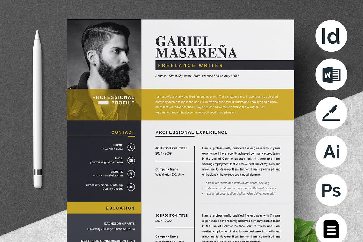 Professional Word Resume CV Template, a Resume Template by ResumeInventor (Photo 1 of 6)