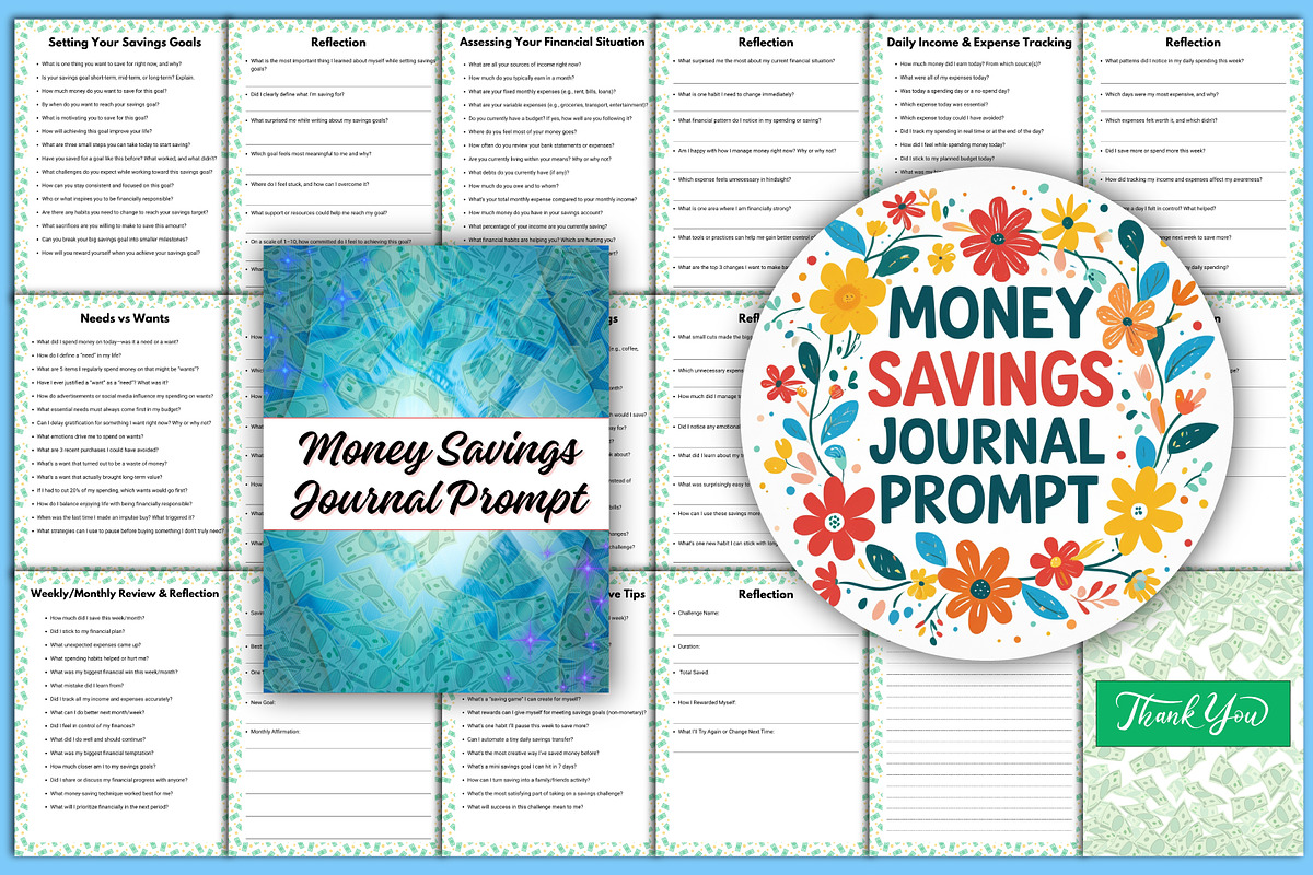 Money Savings Journal Prompts, a Templates & Theme by Designmela01 (Photo 1 of 7)