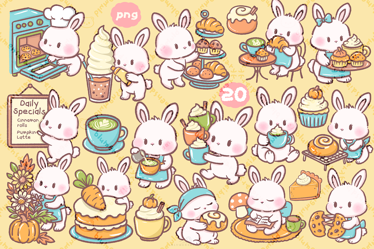 Kawaii Pastel Bunny Autumn Cafe, an Animal Illustration by Blumensdiary (Photo 2 of 7)