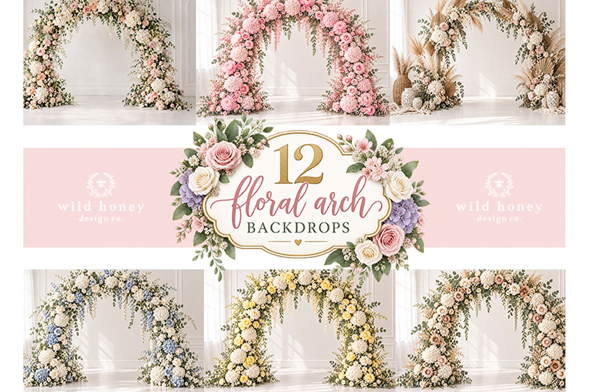 Floral Arch Digital Backdrop BUNDLE, a Layer Style Add-On by Wild Honey Design Co. (Photo 1 of 4)