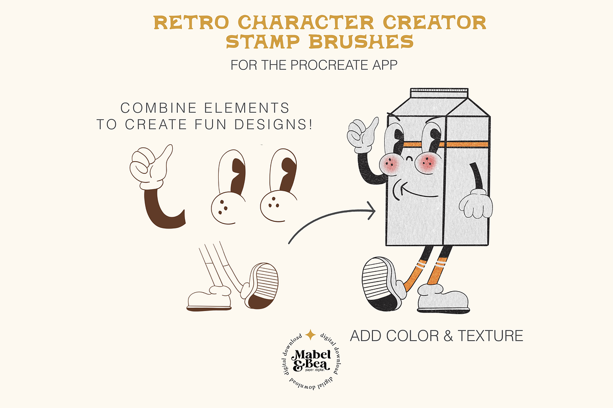 Retro Character Creator Brush Set, a Brush Add-On by Mabel & Bea (Photo 9 of 9)