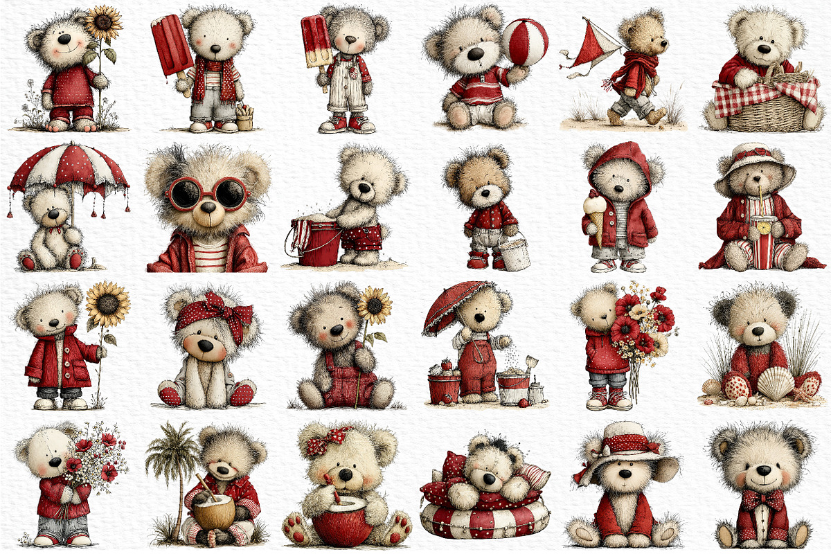 Whimsical Summer Teddy Bear Clipart, an Illustration by Craft Nest (Photo 5 of 11)