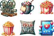 Watercolor Movie Night Clipart, an Illustration by Designking (Thumbnail 2 of 4)