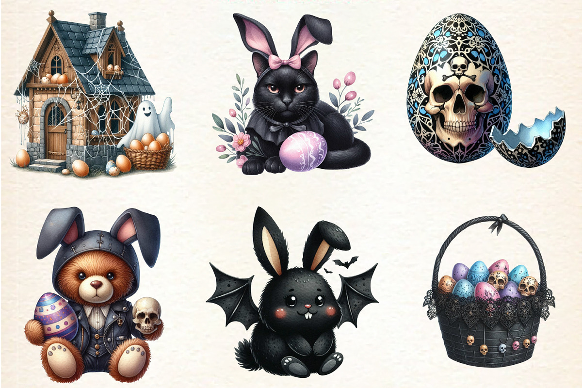 Funny Gothic Easter Clipart, an Illustration by DreamArtGraphic (Photo 3 of 4)