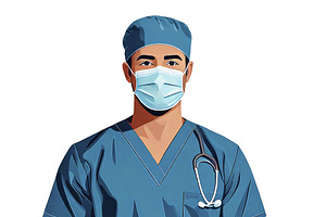 Confident surgeon standing looking at camera over white backgrou, a Healthcare Illustration by DanFLCreativo