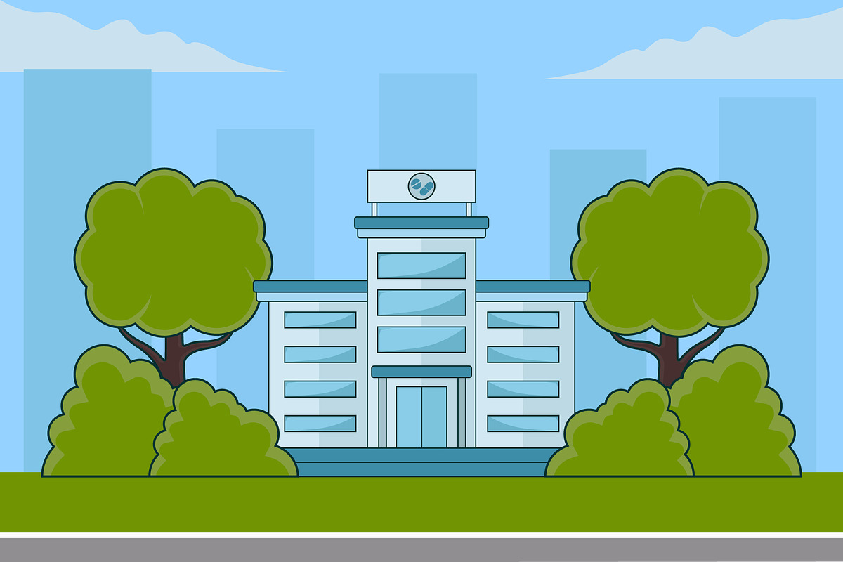 hospital building landscaped vector, a Healthcare Illustration by zyxroun shop (Photo 1 of 3)