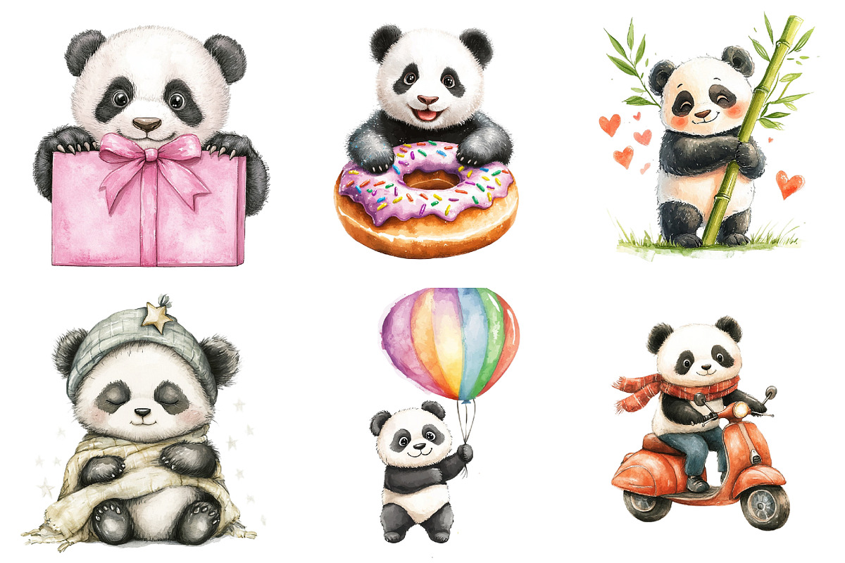 Cute Panda Sublimation Clipart, an Illustration by Watercolor design (Photo 4 of 4)