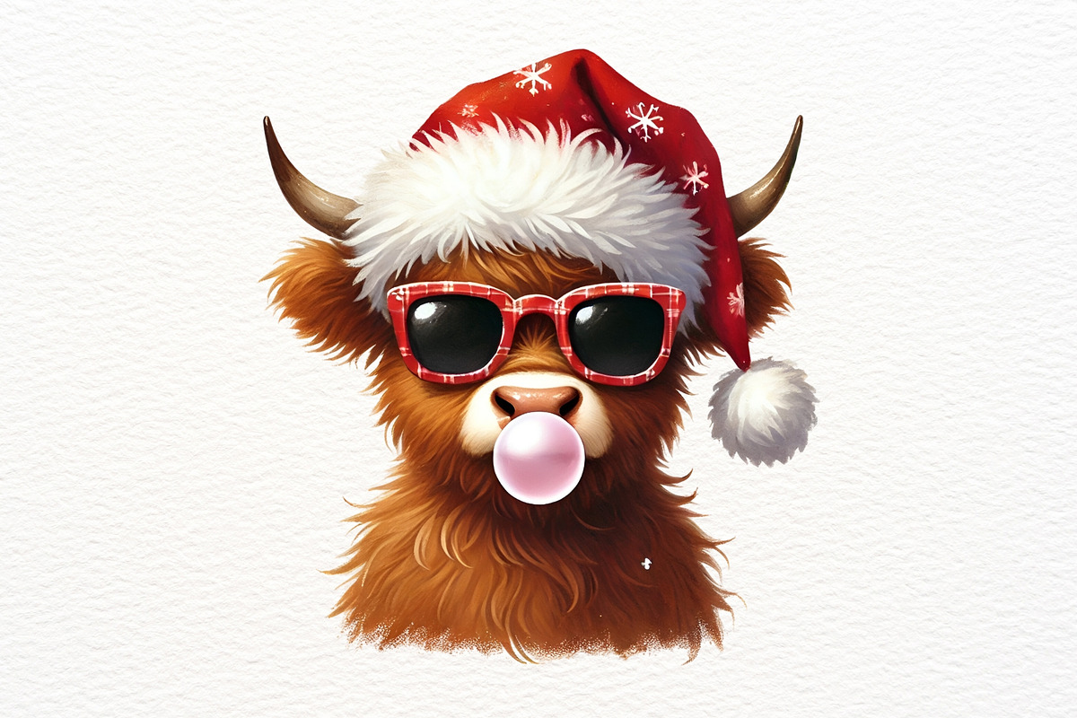 Christmas Highland Cow Clipart, an Animal Illustration by Nicolle's Colorful Art (Photo 3 of 10)