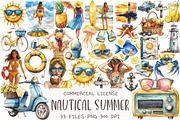 Watercolor Nautical Summer Clipart, an Illustration by OK Design (Thumbnail 1 of 5)