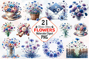 Bachelor Buttons Flower Cliparts, an Illustration by RobertsArt (Thumbnail 1 of 7)