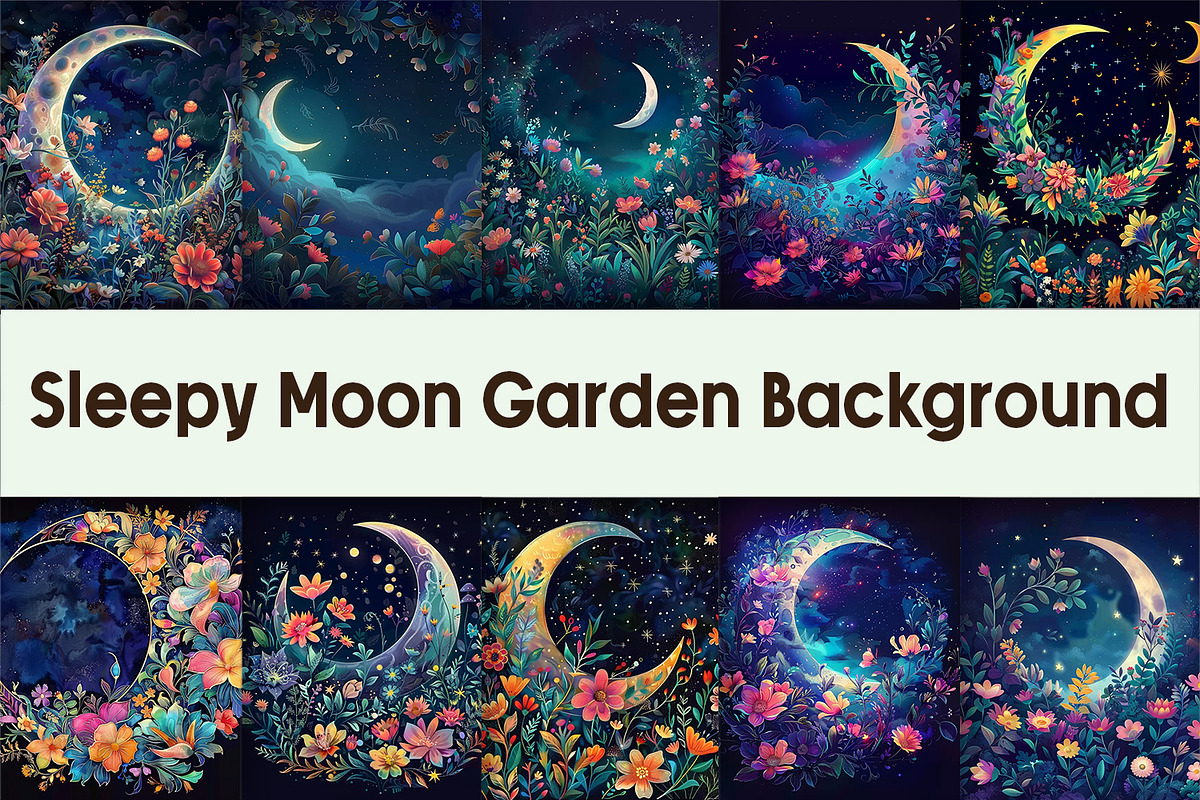 Sleepy Moon Garden Background, a Background Graphic by AdriOP
