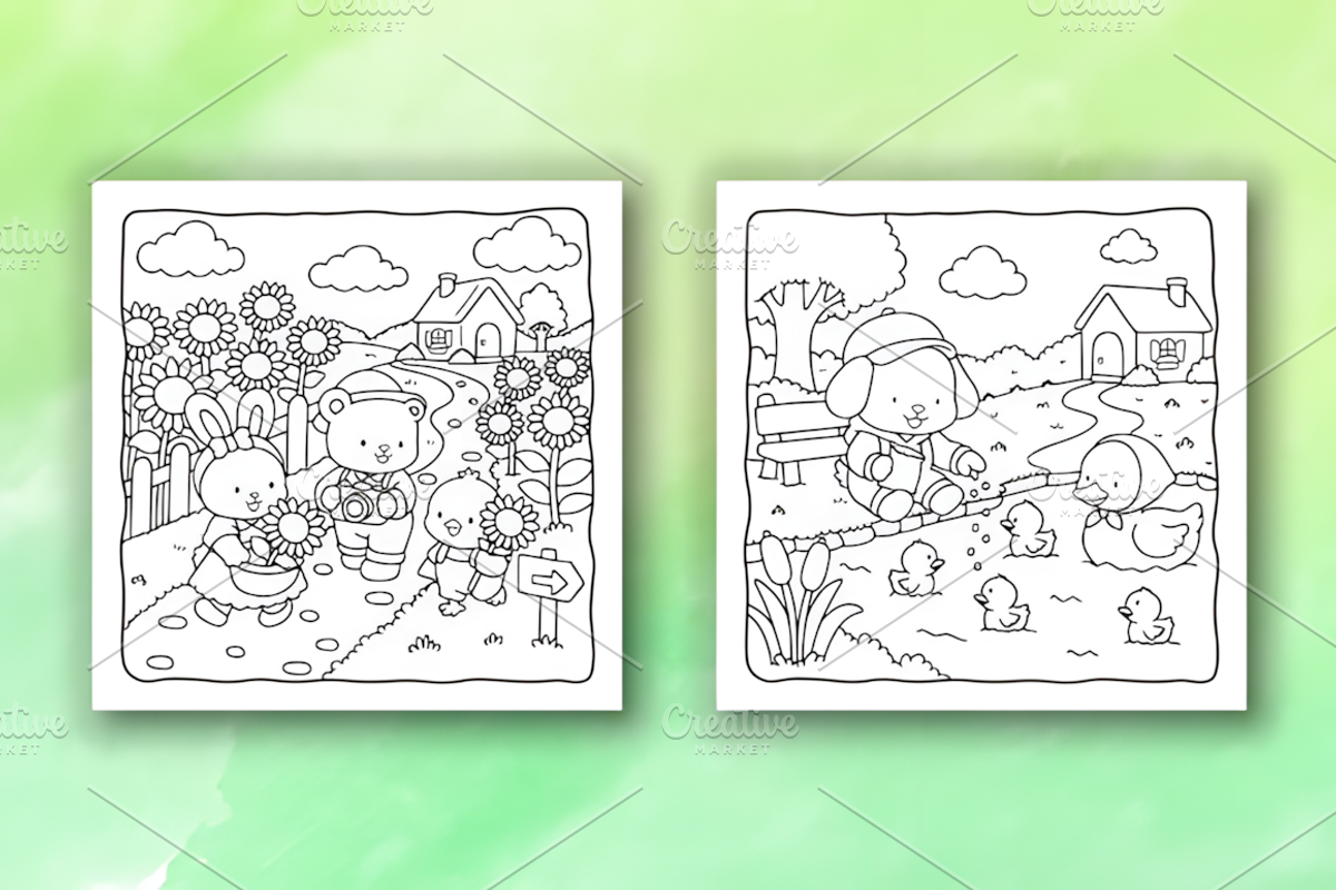 Country Scene Cozy Coloring Pages, a Decorative Illustration by Coco Bloom (Photo 2 of 4)