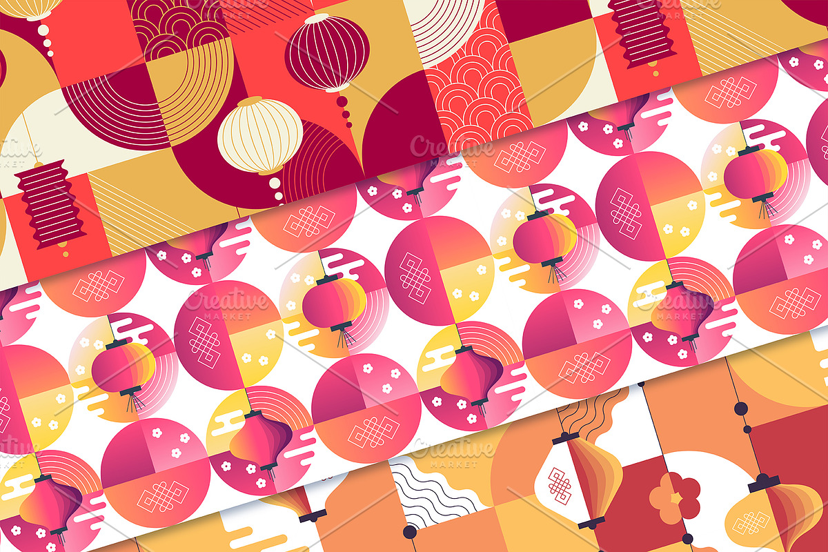 Geometry Chinese lanterns patterns, a Pattern Graphic by SpaceNymph (Photo 2 of 2)