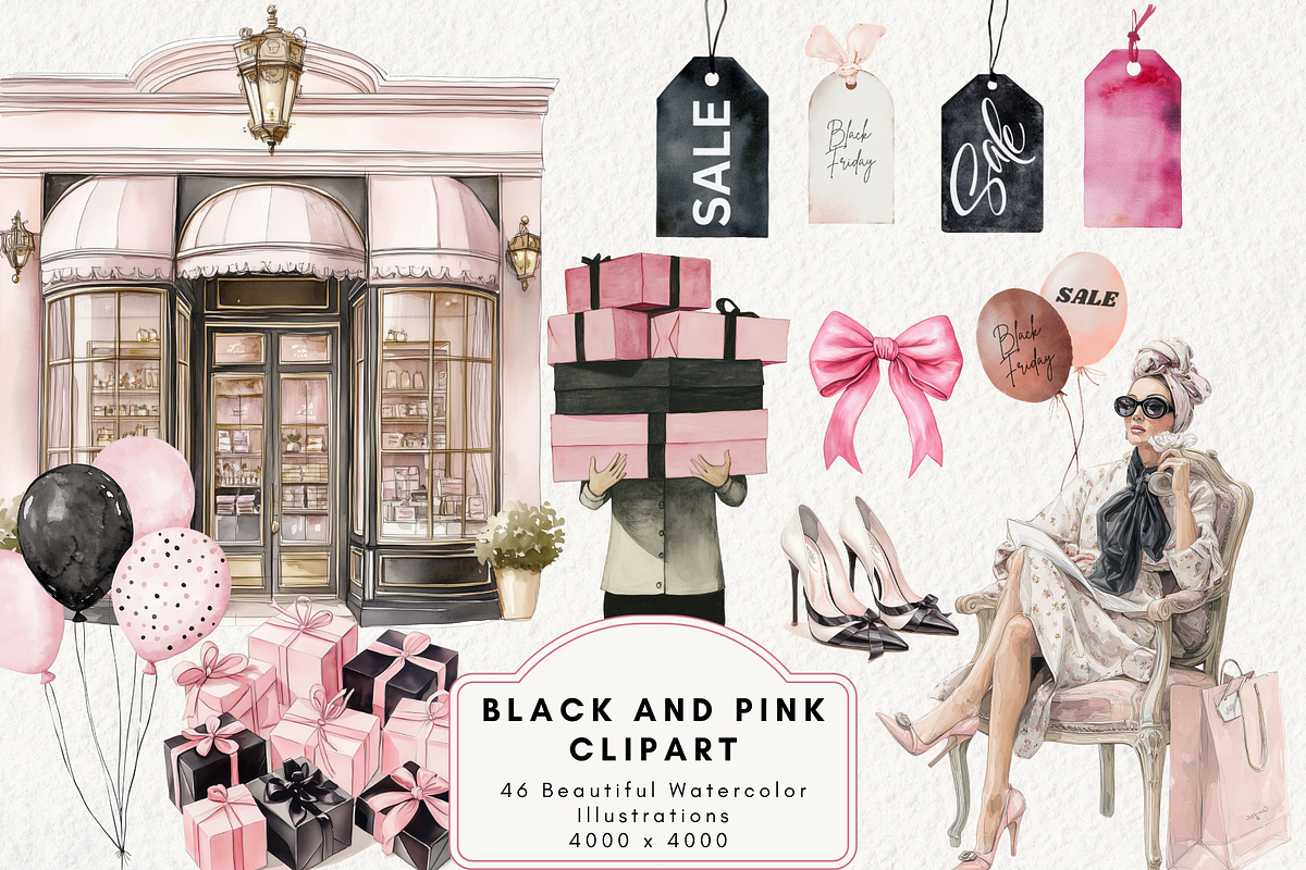 Black Friday's Black & Pink Clipart, an Illustration by NadiaTheronArt (Photo 1 of 5)