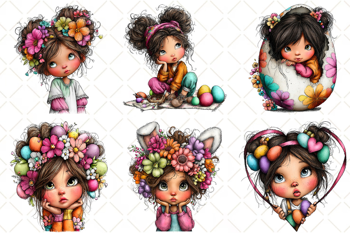 Whimsical Easter Girl Clipart, an Illustration by Black Bird Studio (Photo 3 of 5)